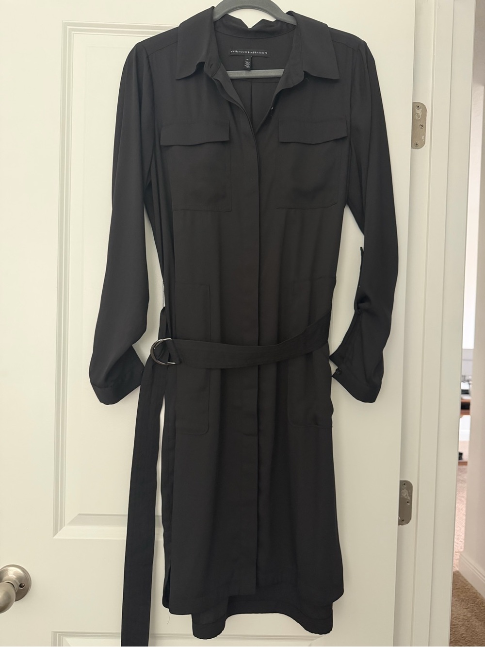 White House Black Market Black Long Sleeve Shirt Dress with Belt